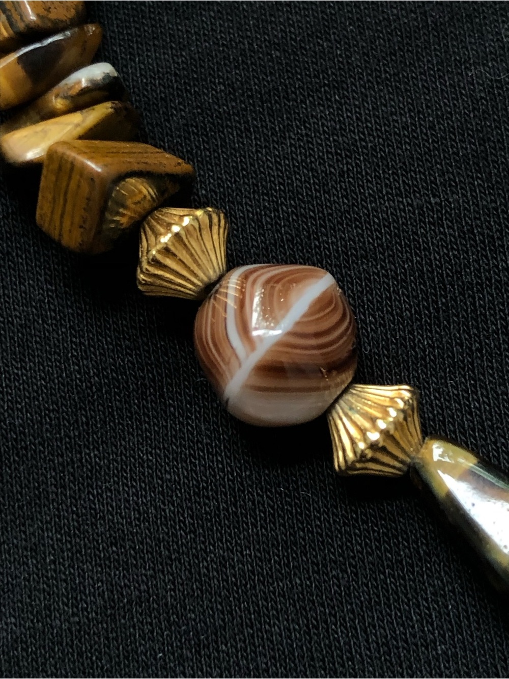Tiger Eye, Gold and Cream Beaded Necklace - Picture 4 of 5
